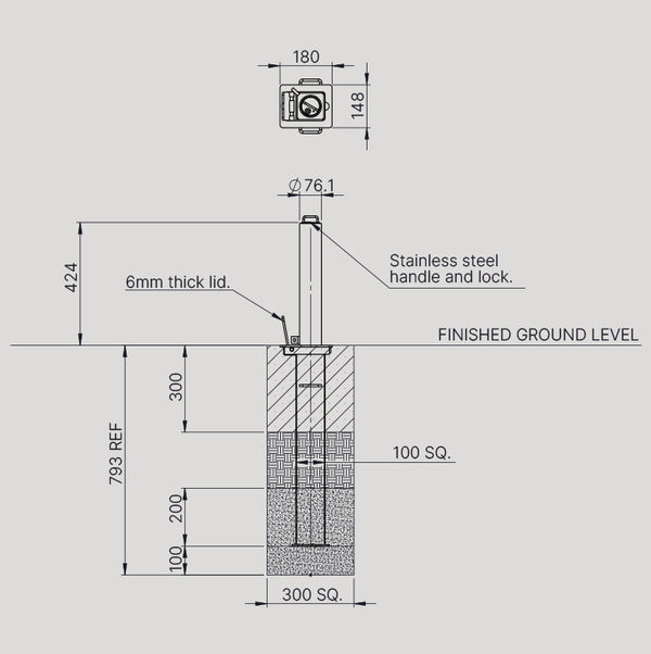 Rhino RT RD4 - Black Steel Telescopic Security Bollard - Powder Coated