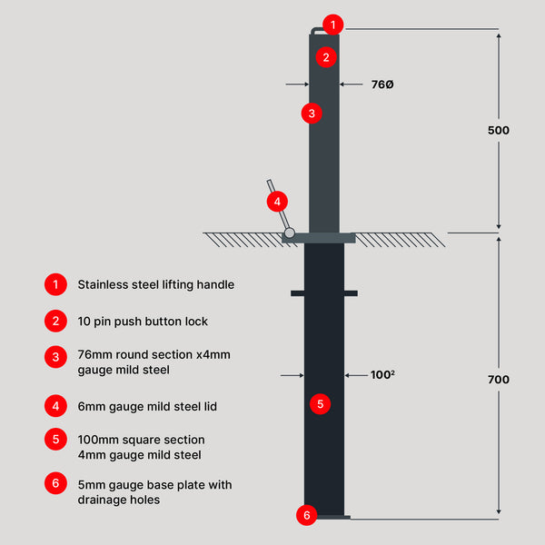 Rhino RT RD4 - Red Steel Telescopic Security Bollard