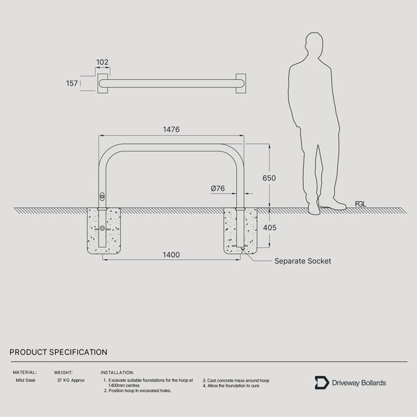 Rhino RDB76 Heavy Duty Removable Steel Hoop Barrier – Powder Coated